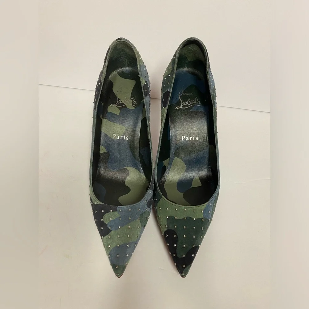 Christian Louboutin Kate plume suede pumps heels camo 35.5 - Picture 4 of 13